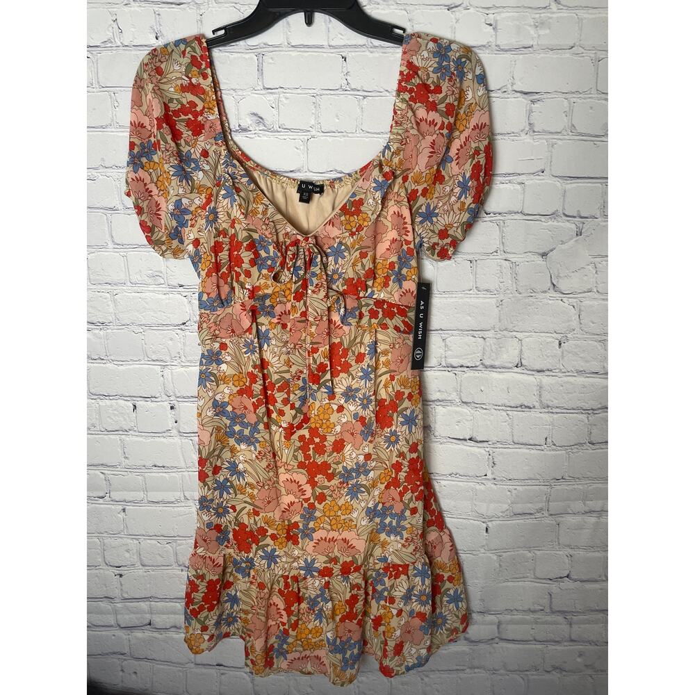 NWT AS U WISH Juniors Floral Print Tie Front Midi Dress Size XS